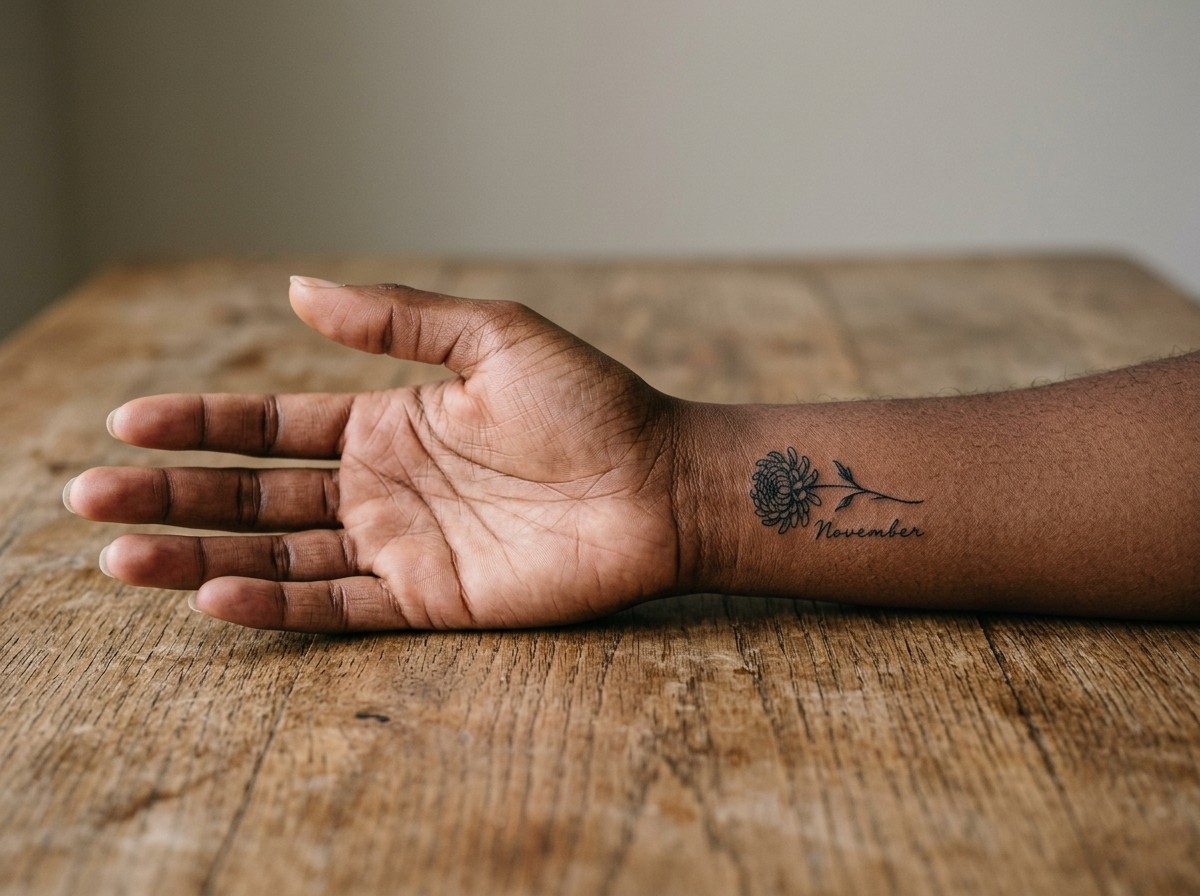 Chrysanthemum tattoo: november birth flower chrysanthemum on the wrist