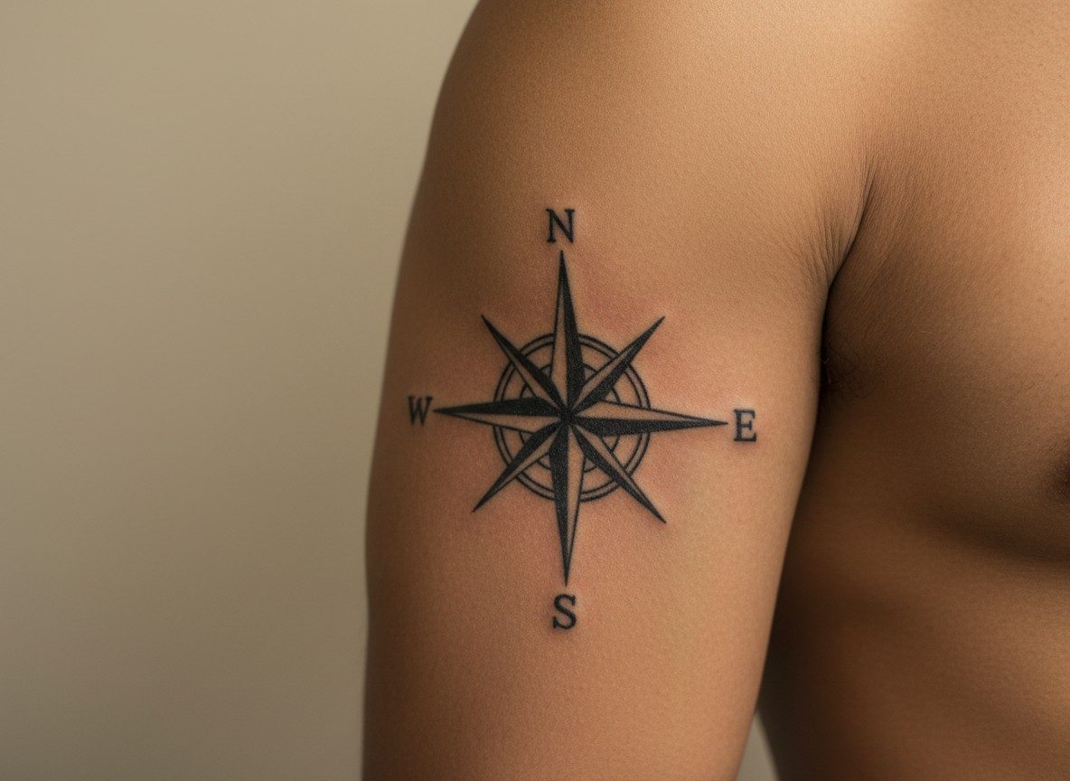 Compass tattoo: compass rose on the upper arm