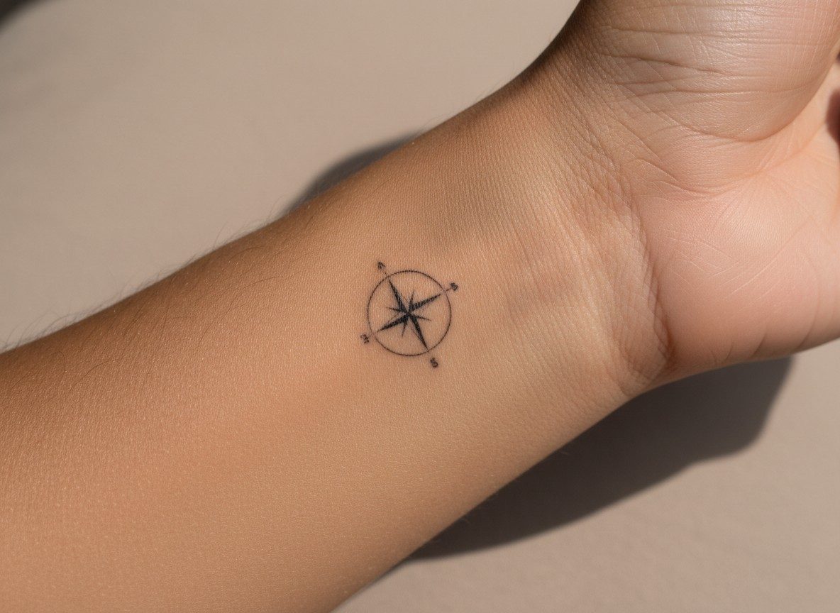 Compass tattoo: minimalist compass on the inner wrist