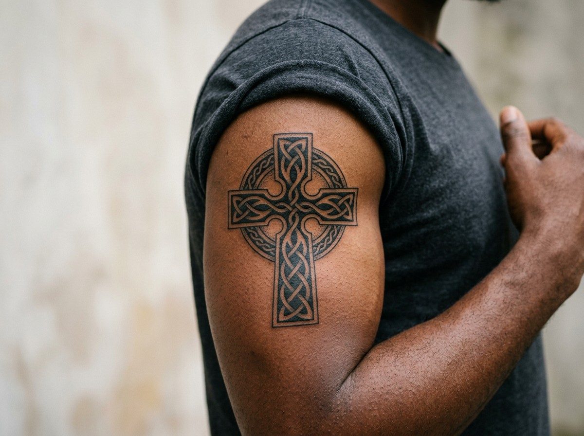 Cross tattoo: celtic cross on the upper arm