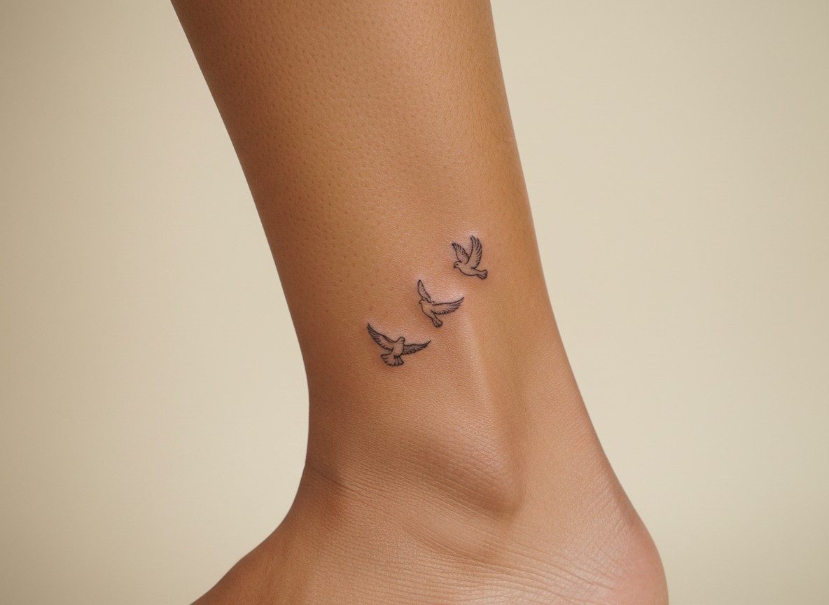 Dove tattoo: flock of tiny doves on the ankle