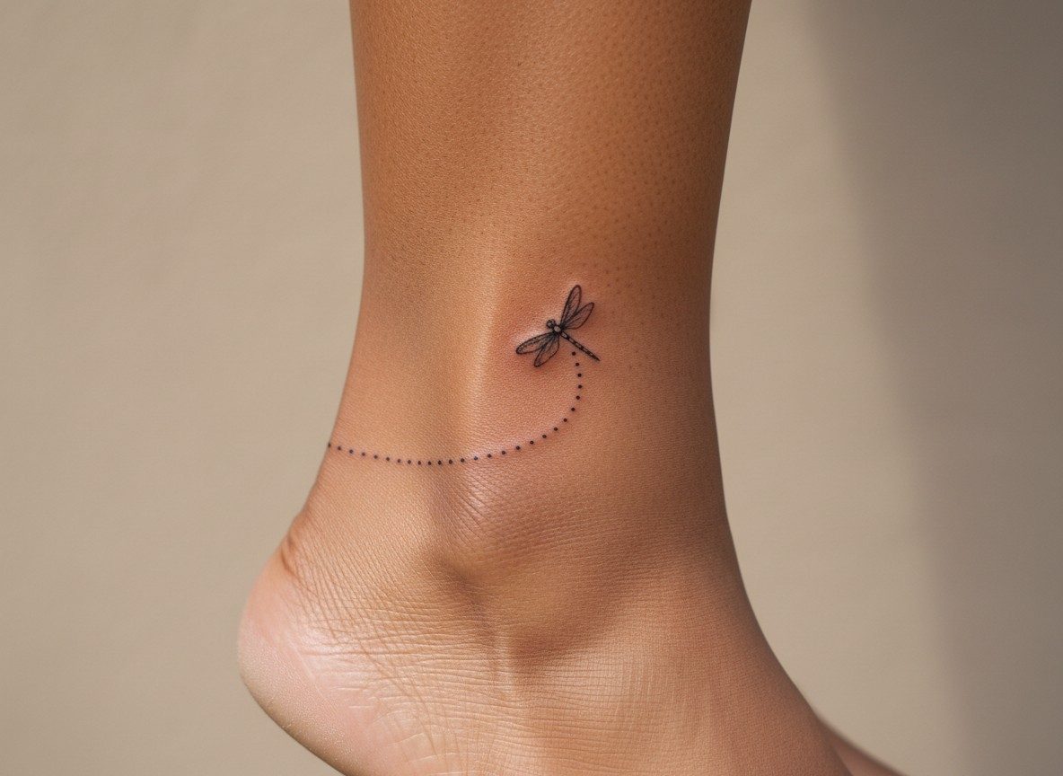 Dragonfly tattoo meaning: memorial dragonfly on the ankle