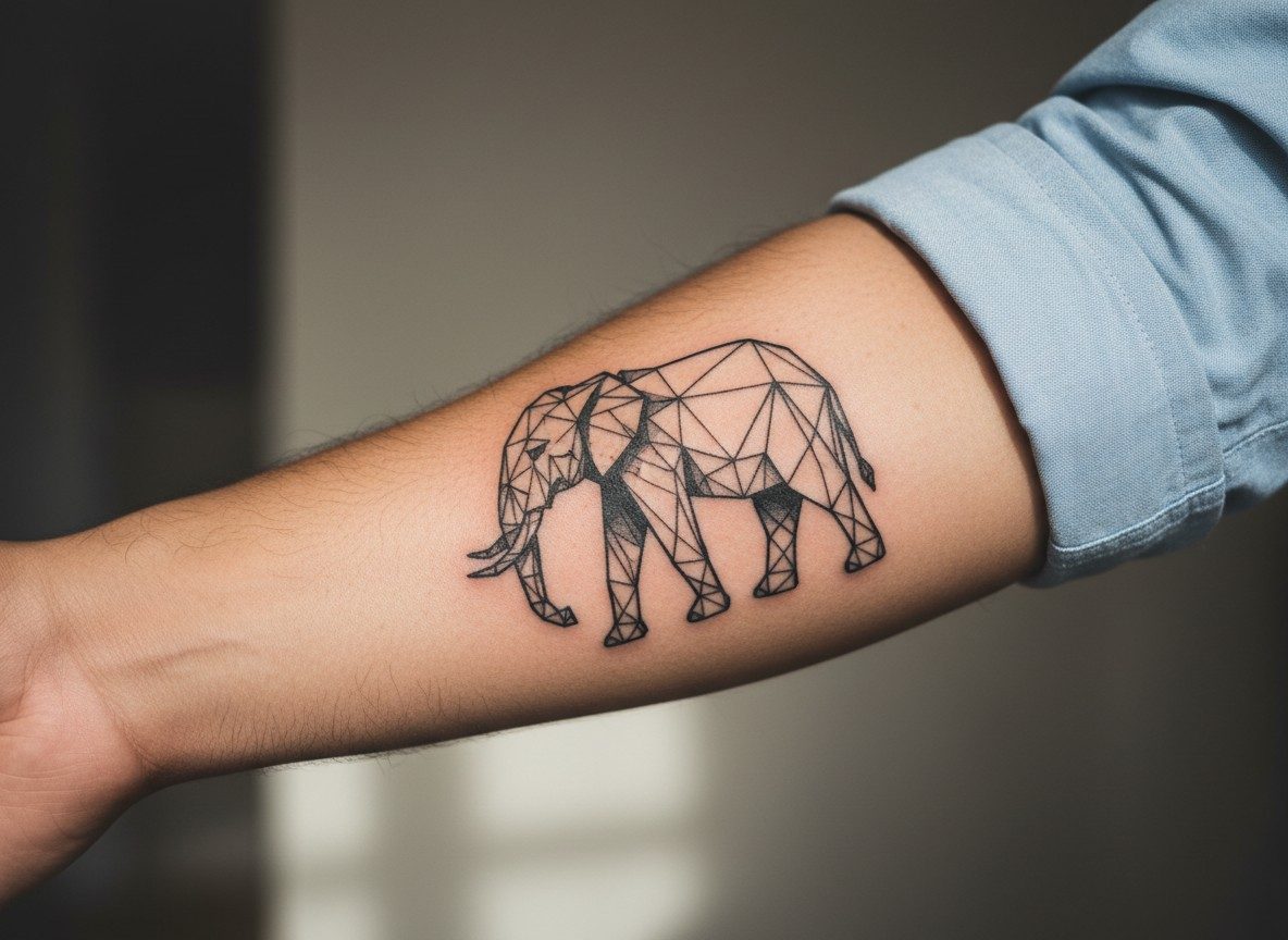 Geometric elephant tattoo on the forearm