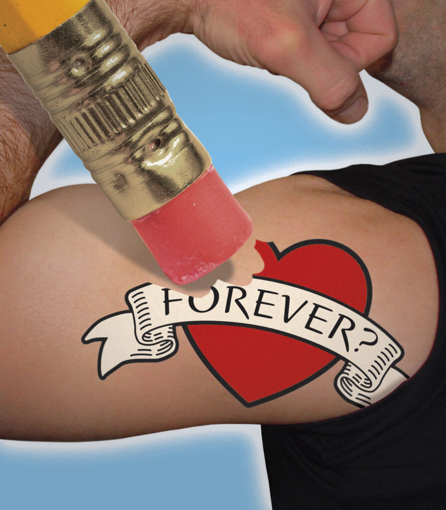 FDA illustration of an eraser removing a Forever heart tattoo