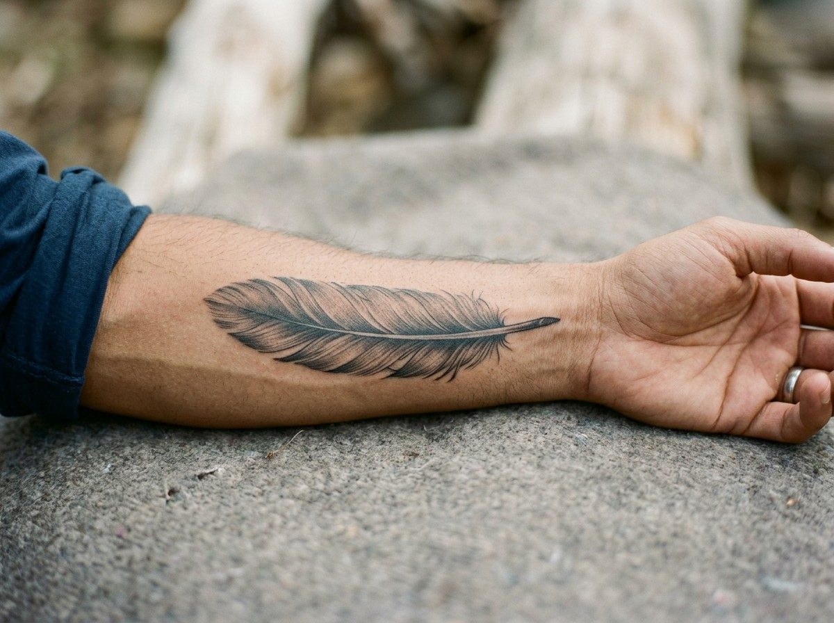 Feather tattoo: eagle feather on the forearm