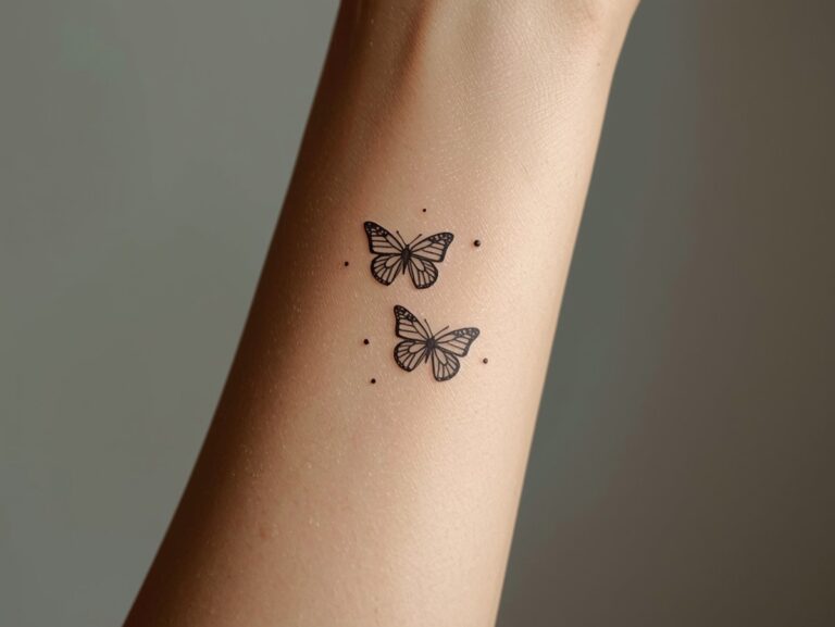 Fine line butterfly tattoo on the inner forearm