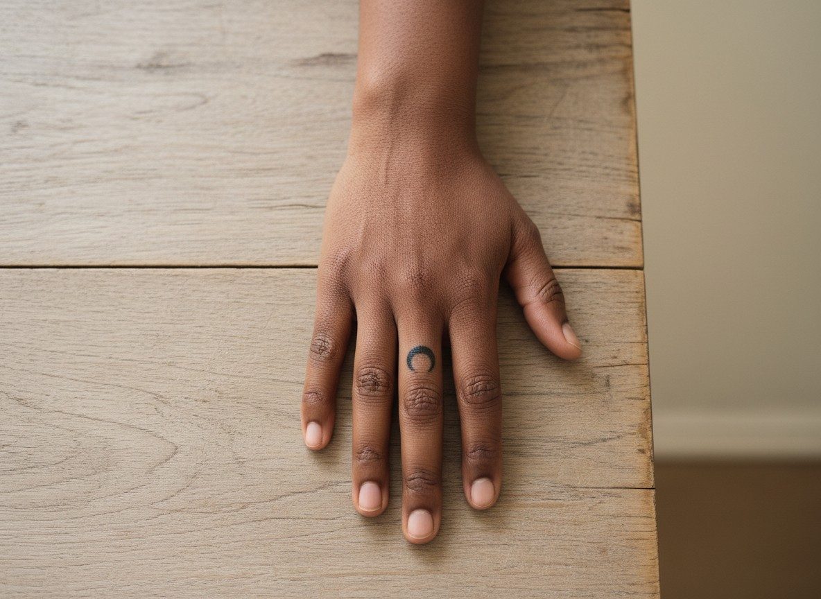 Finger tattoos for women: crescent moon on the top of the middle finger
