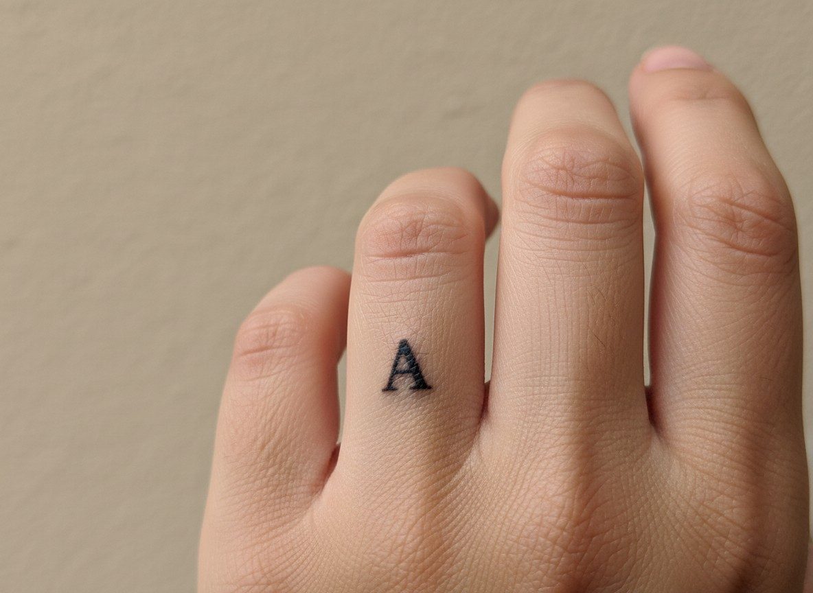 Finger tattoos for women: single initial on the side of the ring finger