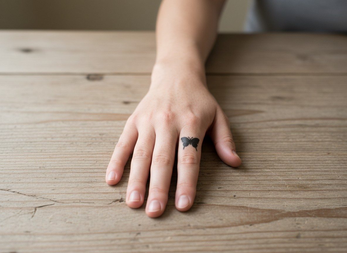 Finger tattoos for women: small butterfly on the side of the pinky finger