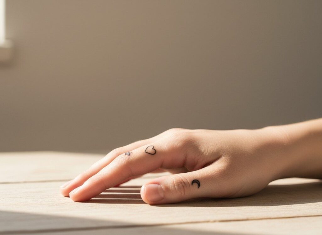 Finger tattoos for women: tiny symbols on the fingers