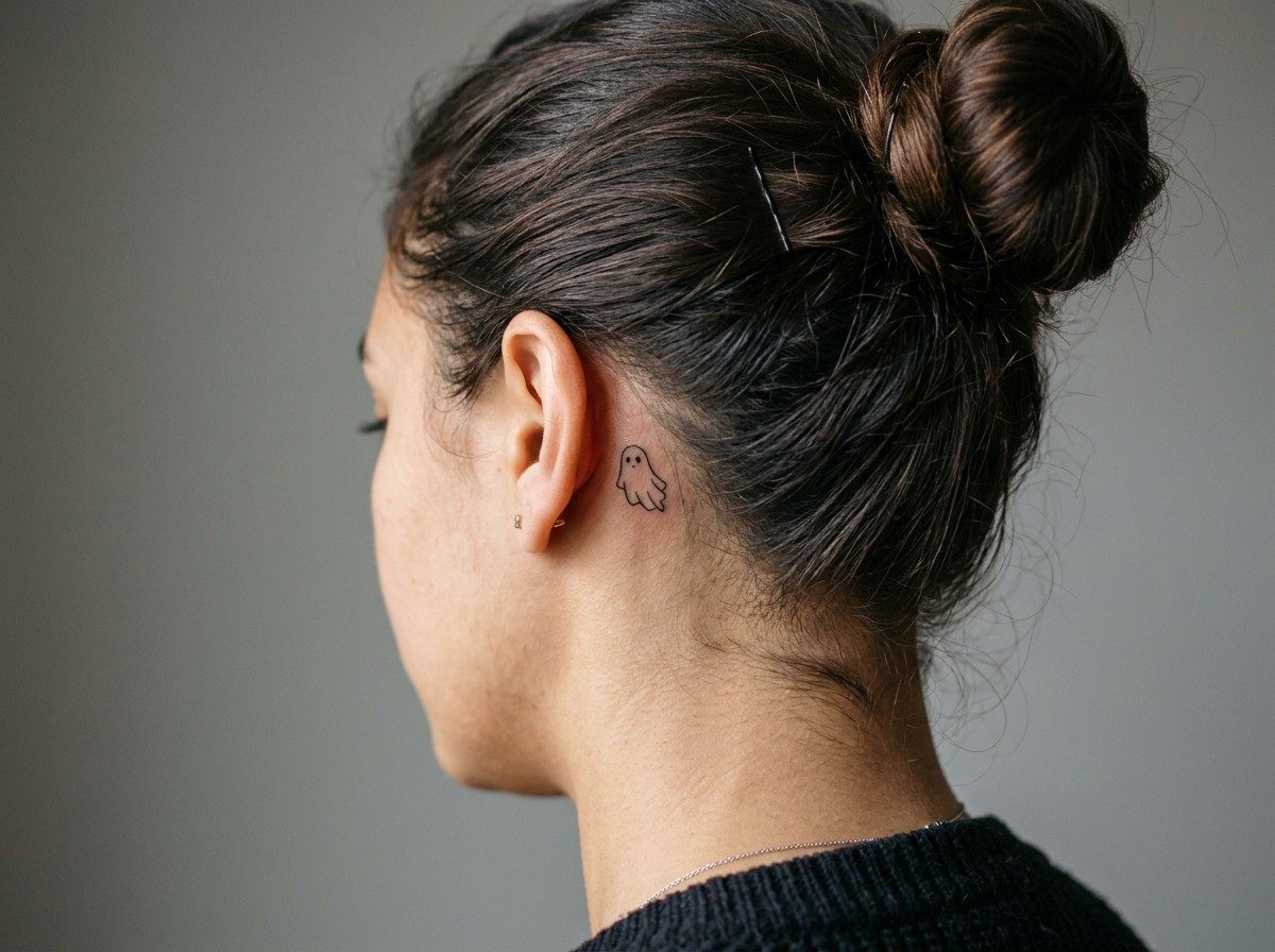 Ghost tattoo: ghost behind the ear behind the ear