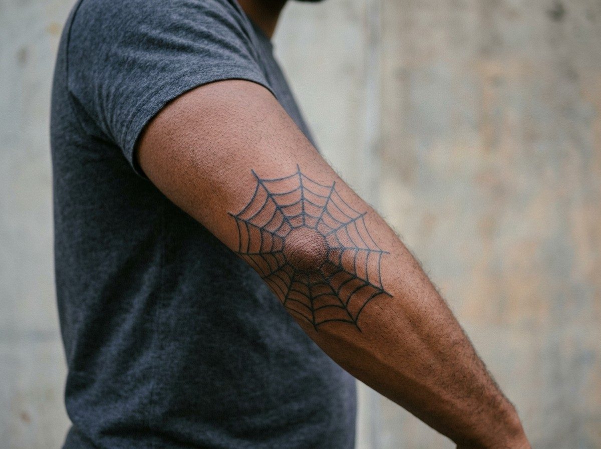 Halloween tattoo: spider web on the elbow on the elbow
