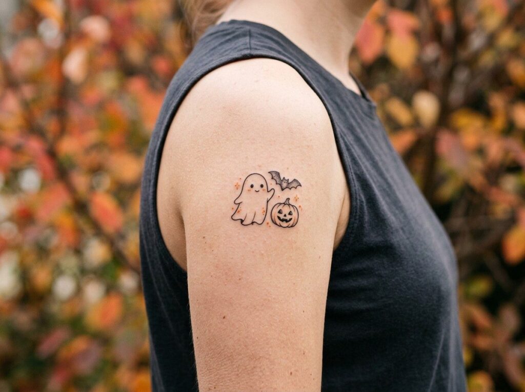 Halloween tattoo: traditional jack o lantern on the forearm