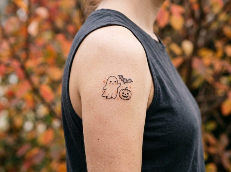 Halloween tattoo: traditional jack o lantern on the forearm