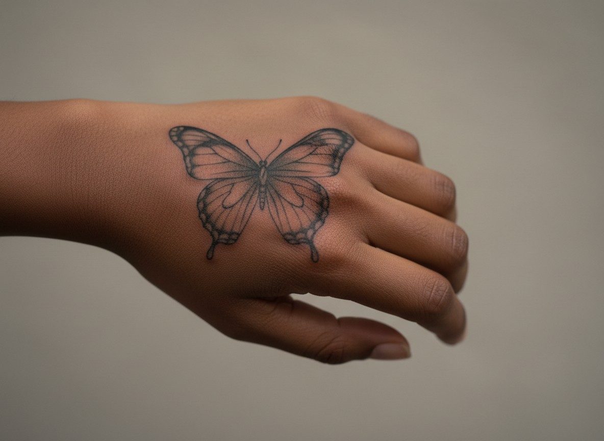Hand tattoos for women: butterfly on the back of the hand