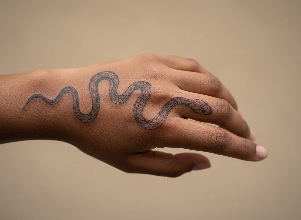 Hand tattoos for women: snake on the back of the hand