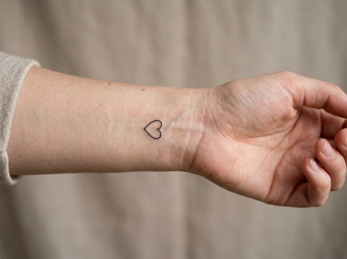 Heart tattoo: small outline heart on the inner wrist