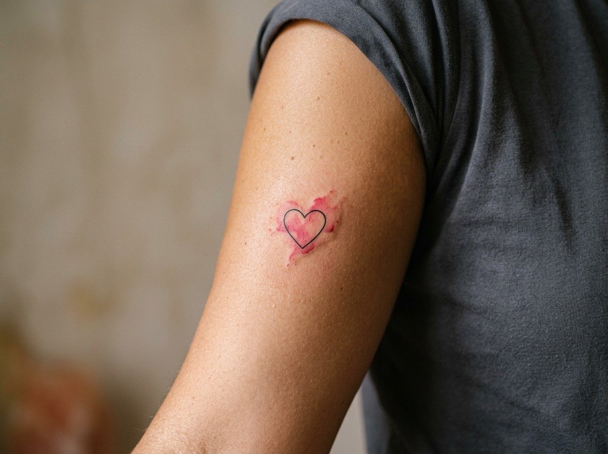 Heart tattoo: watercolor heart on the upper arm