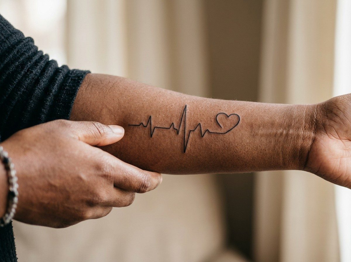 Heart tattoo: heartbeat heart on the inner forearm