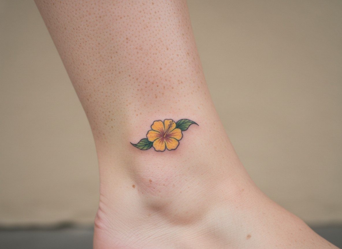 Hibiscus flower tattoo: hibiscus ankle tattoo on the ankle