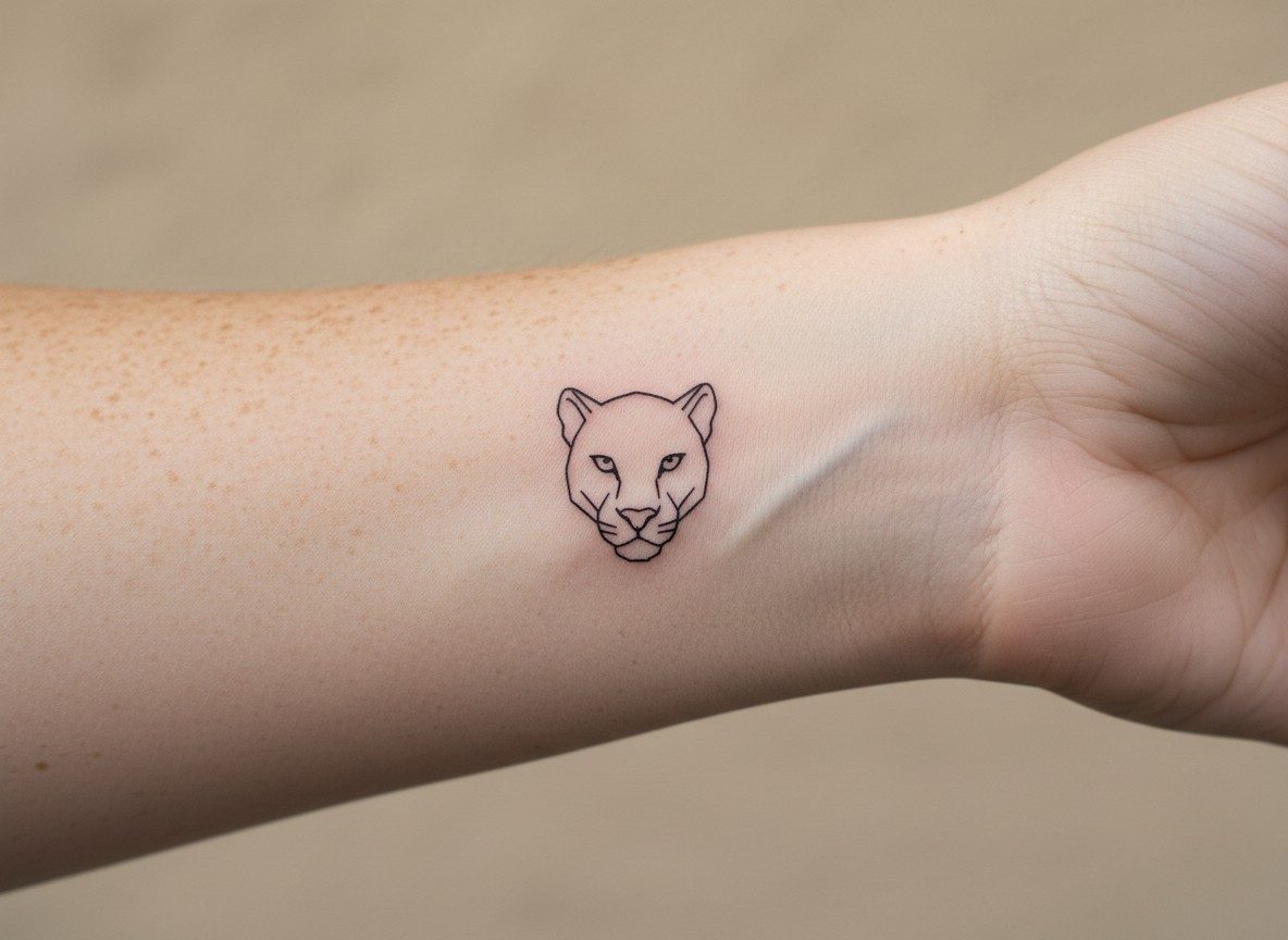 Jaguar tattoo: minimalist jaguar outline on the inner wrist