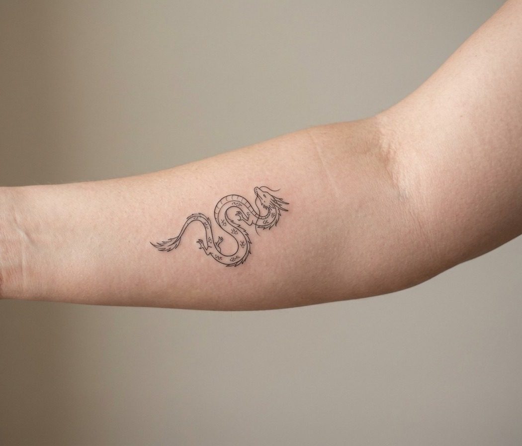 Japanese dragon tattoo: small japanese dragon on the inner forearm