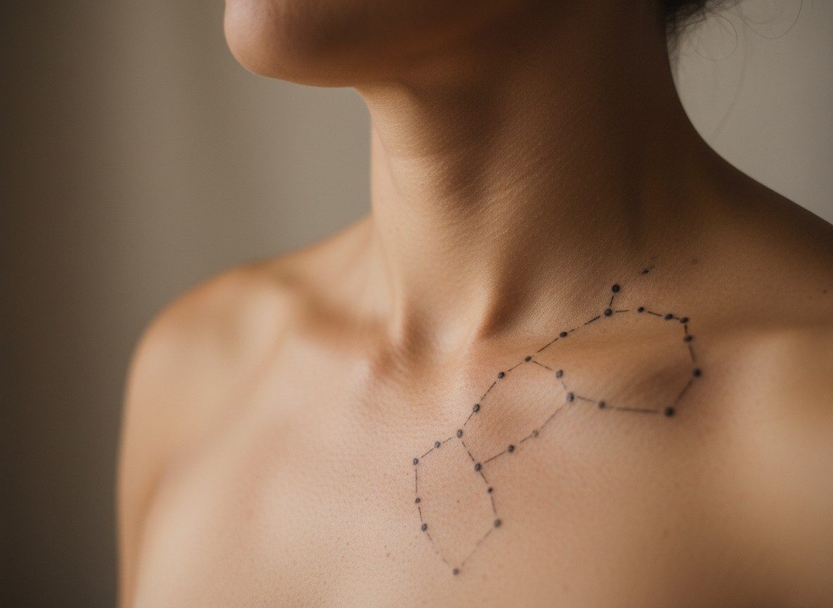 Kids name tattoo ideas: birth constellation on the collarbone