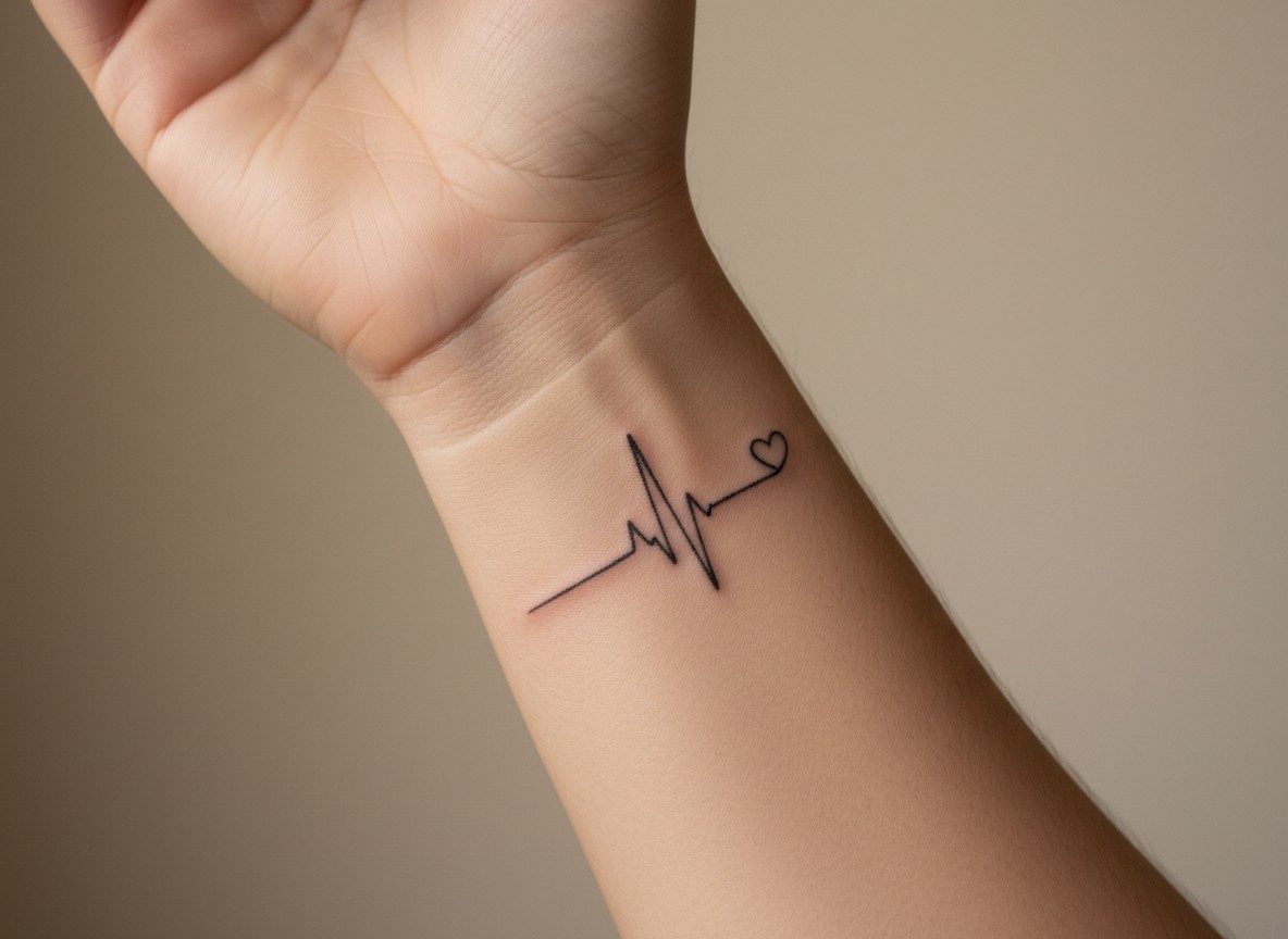 Kids name tattoo ideas: heartbeat line on the inner wrist