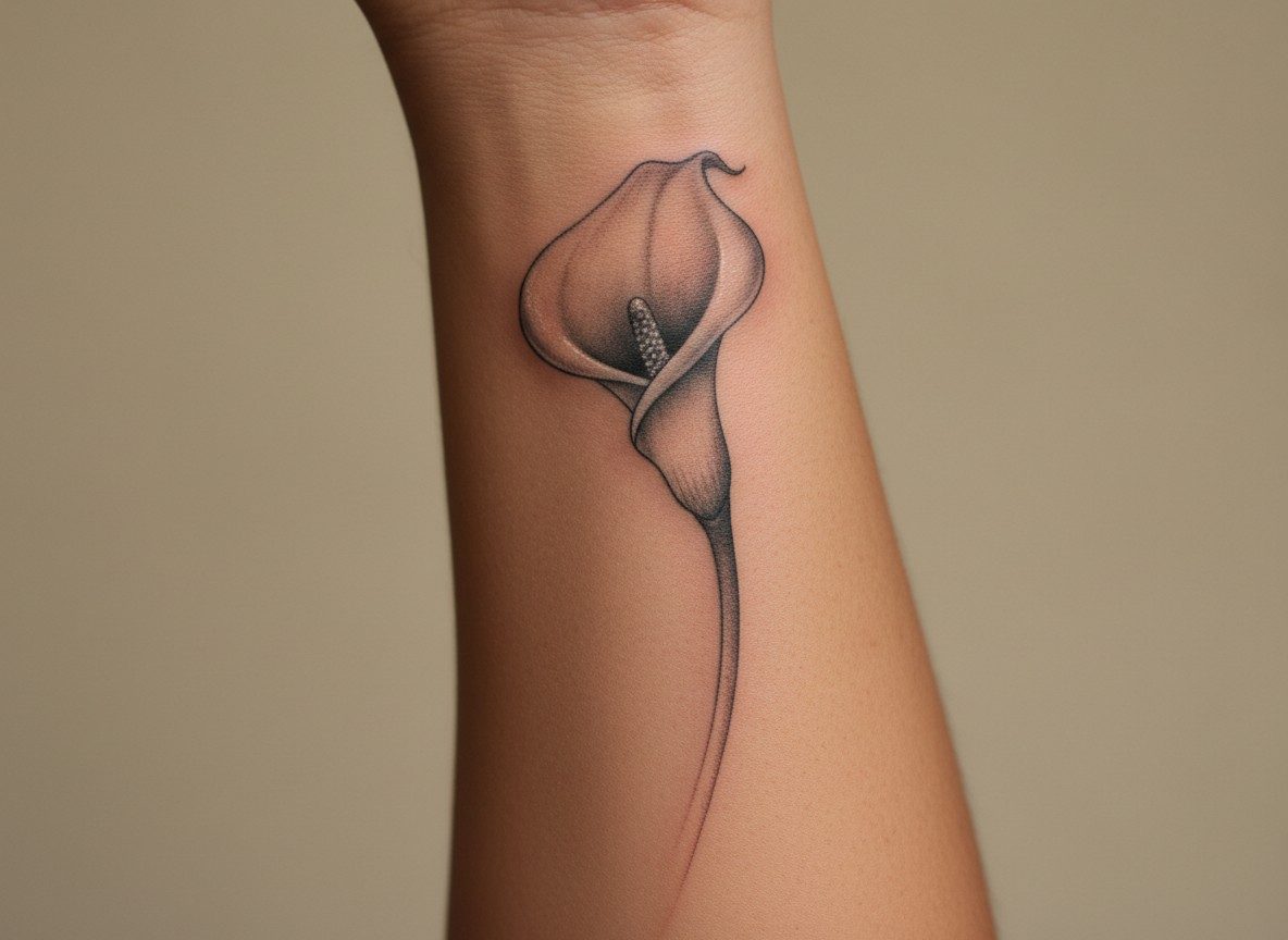 Lily flower tattoo: calla lily on the outer forearm
