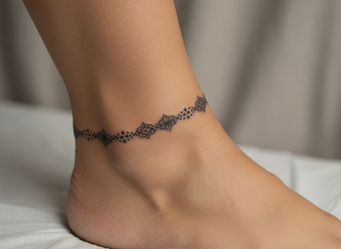 Mandala tattoo: mandala ankle band on the ankle