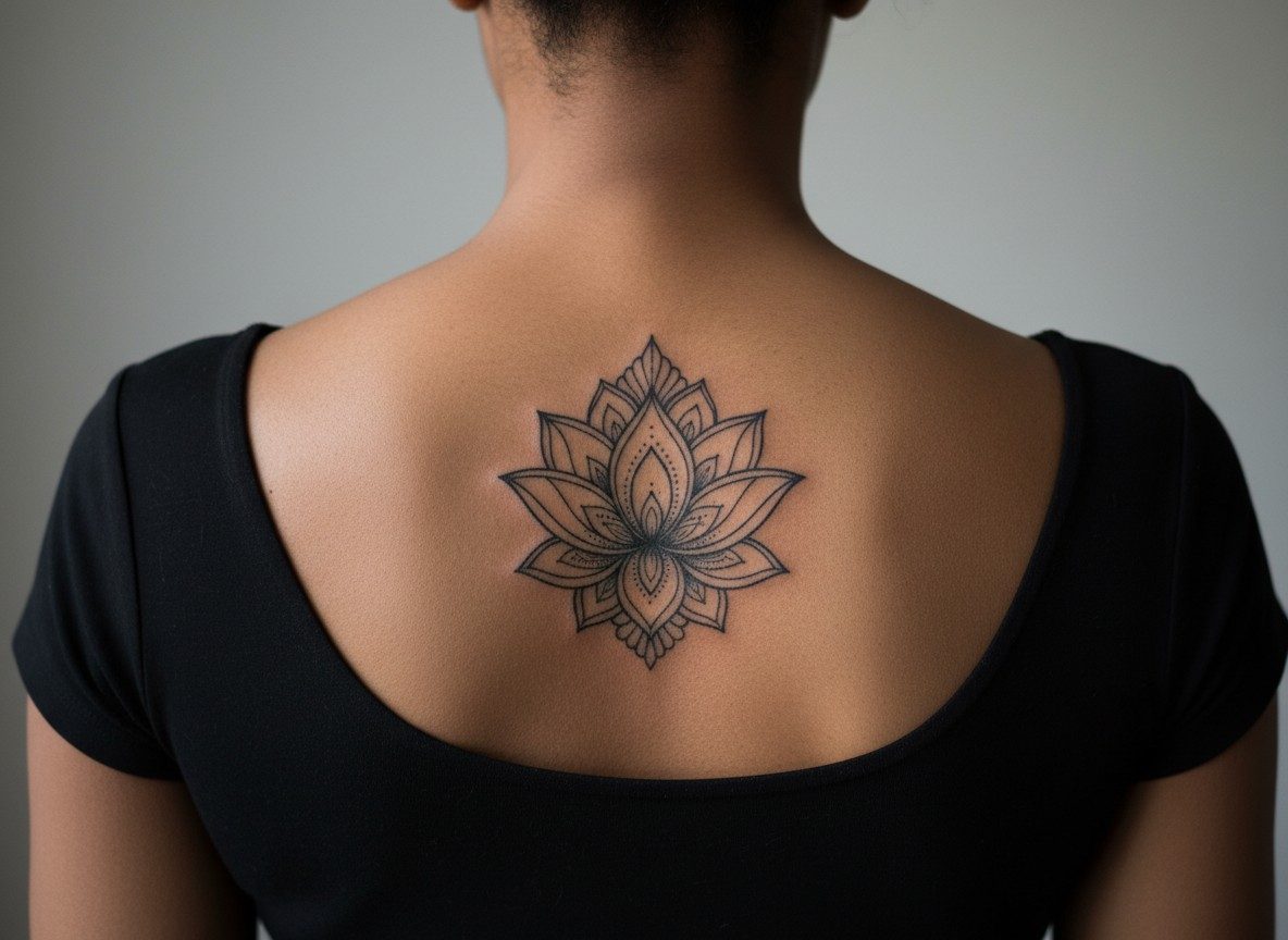 Mandala tattoo: lotus mandala on the upper back