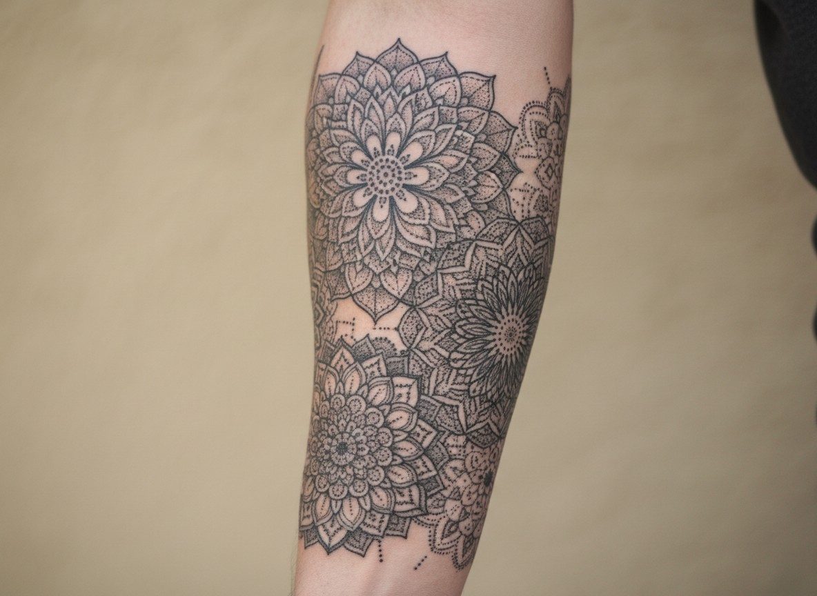 Mandala tattoo: mandala sleeve on the forearm