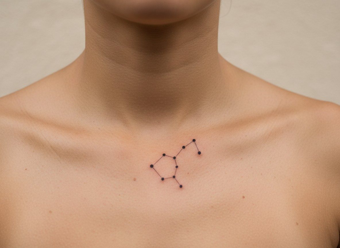 Minimalist tattoo: tiny constellation on the collarbone