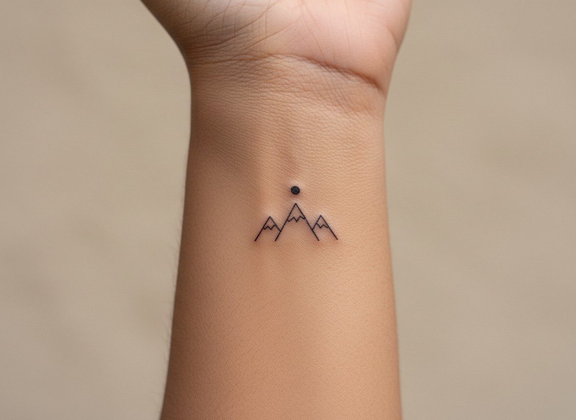 Minimalist tattoo: tiny mountains on the inner wrist