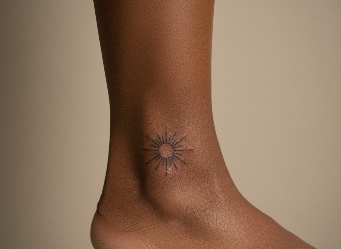 Minimalist tattoo: small sun on the ankle
