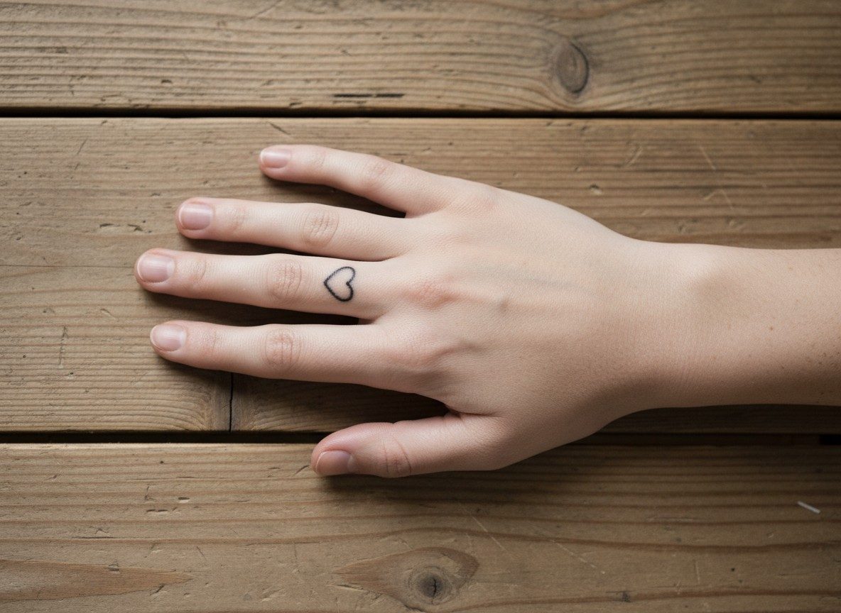 Minimalist tattoo: tiny heart on the side of the index finger