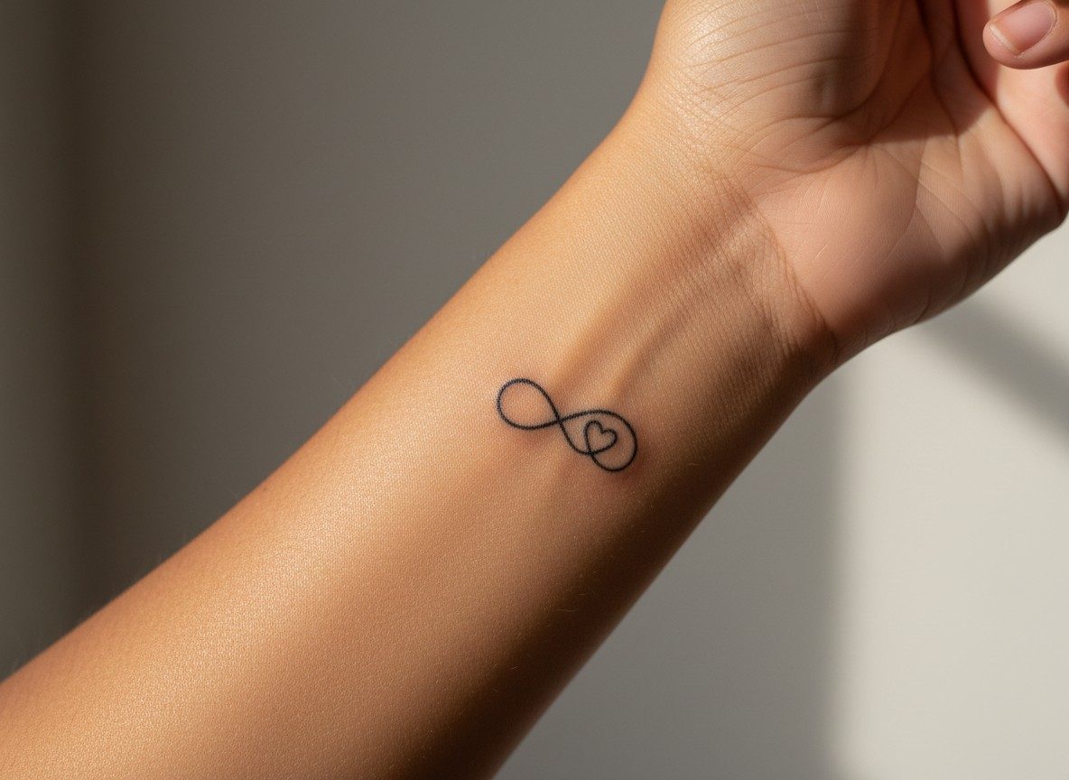 Mom tattoos: infinity heart on the inner wrist