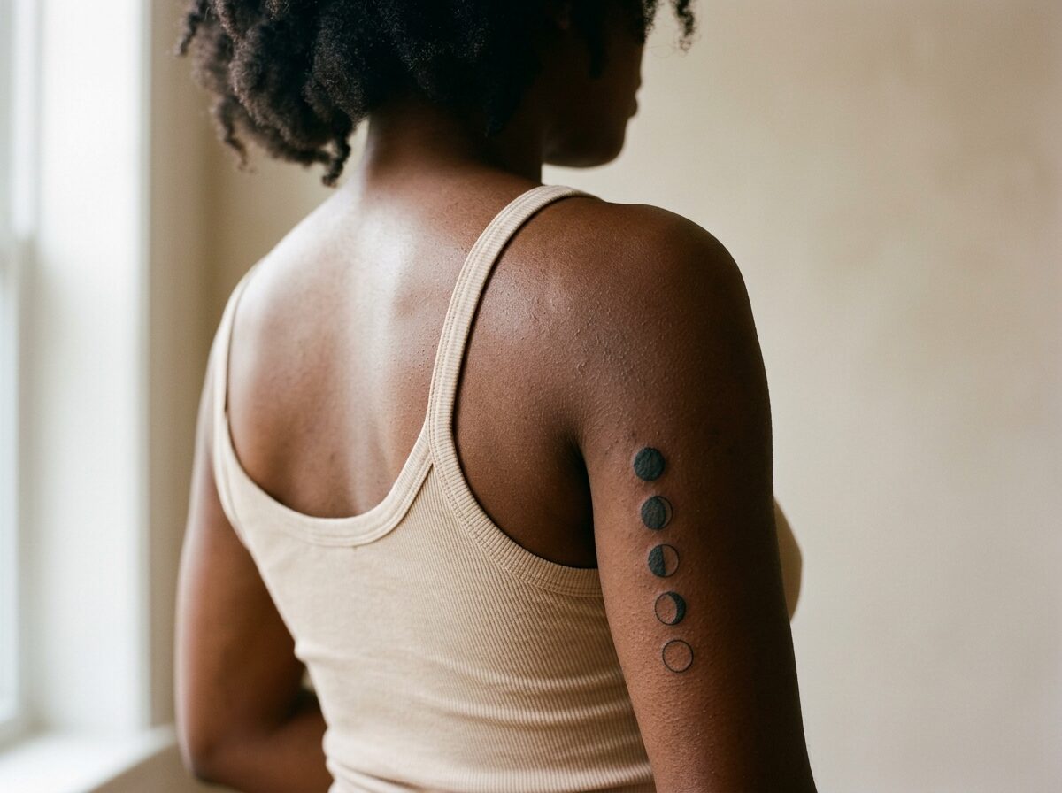 Moon phases tattoo running down the shoulder