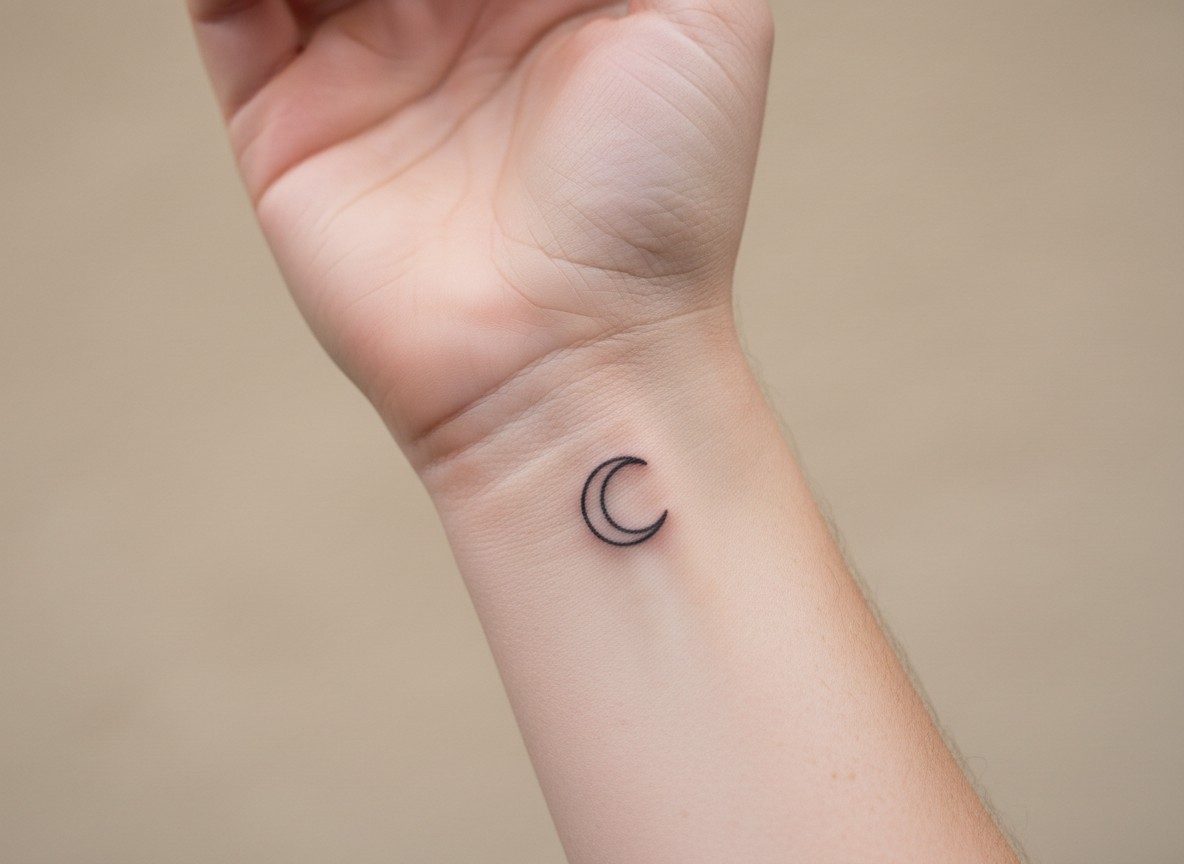 Moon tattoo: simple crescent moon on the inner wrist