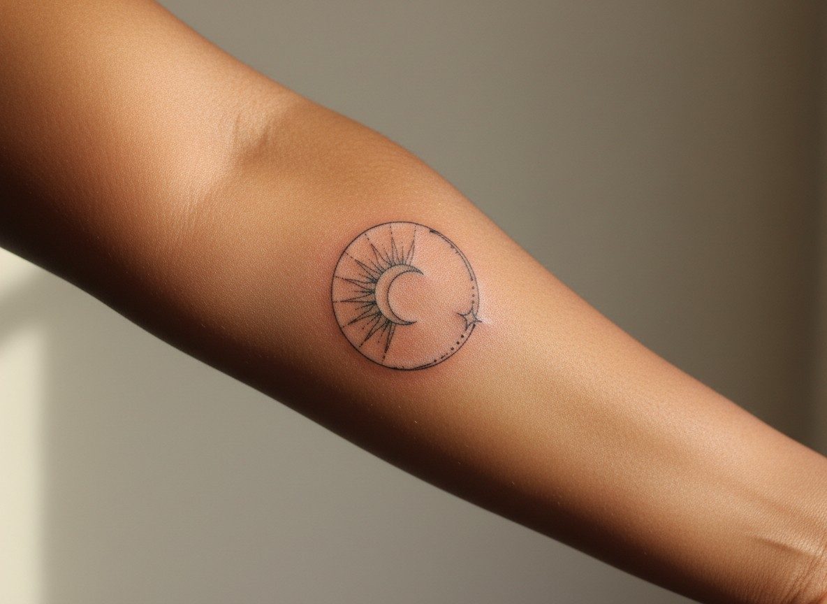 Moon tattoo: sun and moon on the forearm
