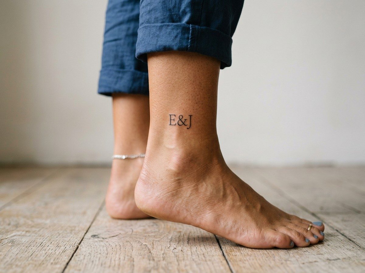 Name tattoo: initials on the ankle on the ankle