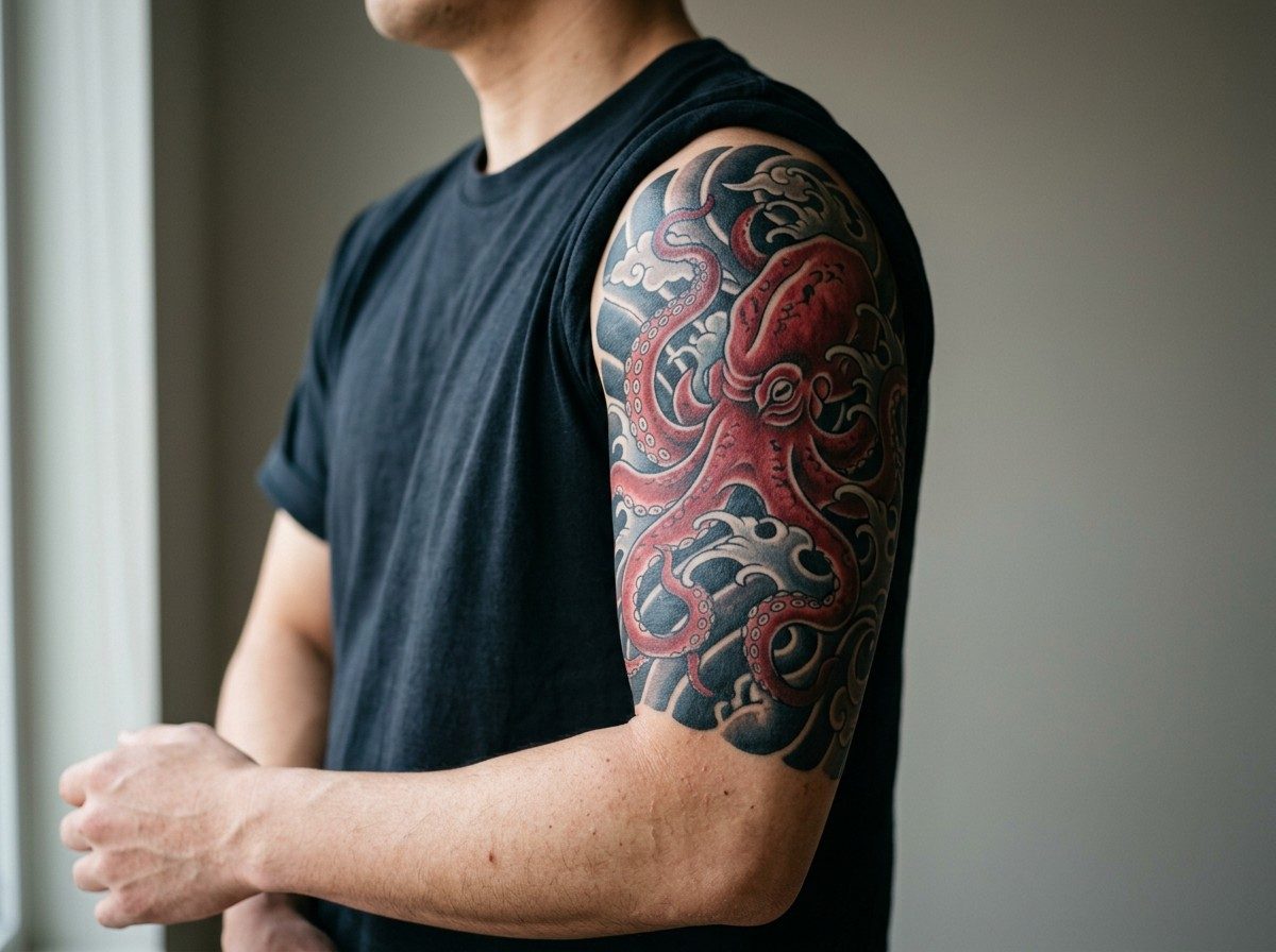 Octopus tattoo: japanese octopus on the upper arm