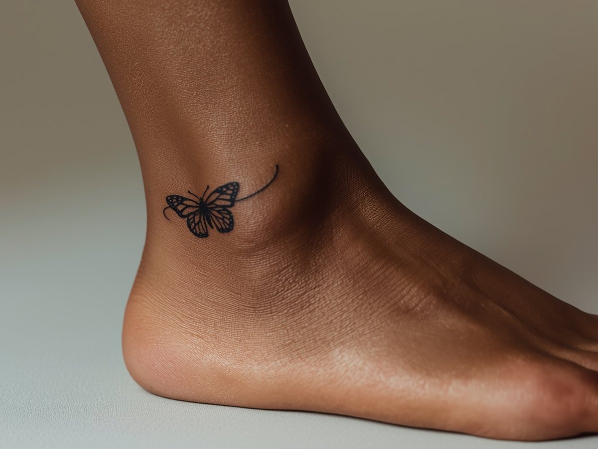 A butterfly drawn with one single continuous line on the ankle