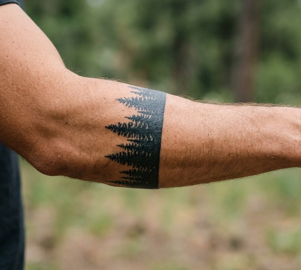 Pine tree tattoo: pine tree forest band on the forearm