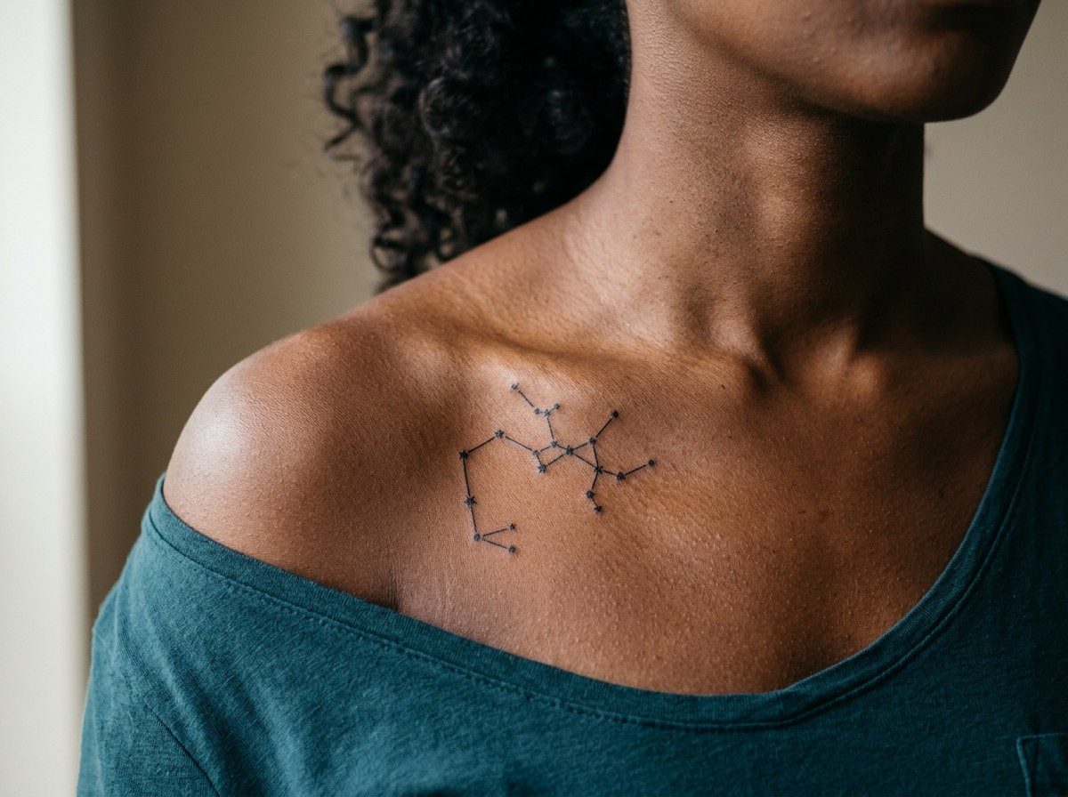 Sagittarius tattoo: sagittarius constellation on the collarbone