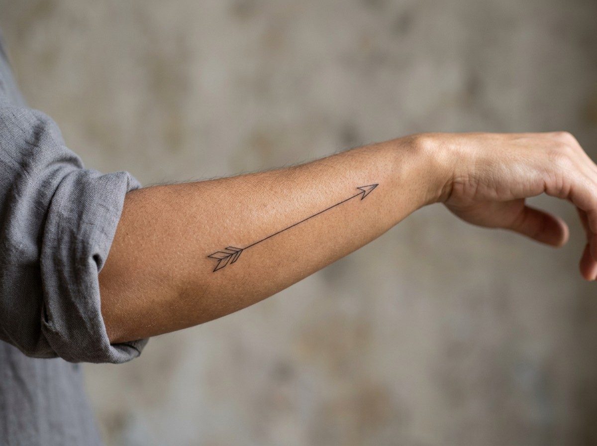 Sagittarius tattoo: single arrow on the forearm
