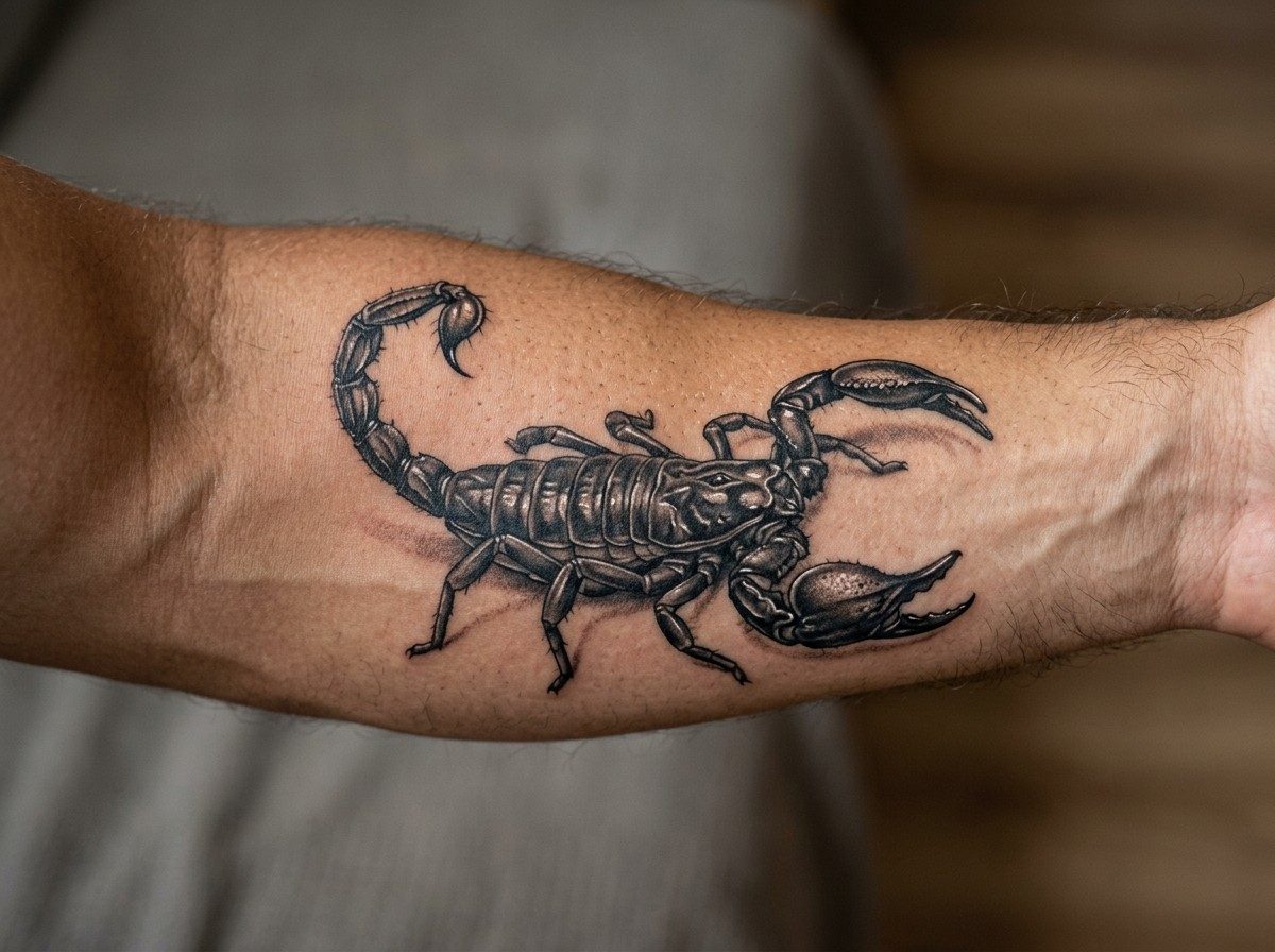 Scorpion tattoo: realistic scorpion on the forearm