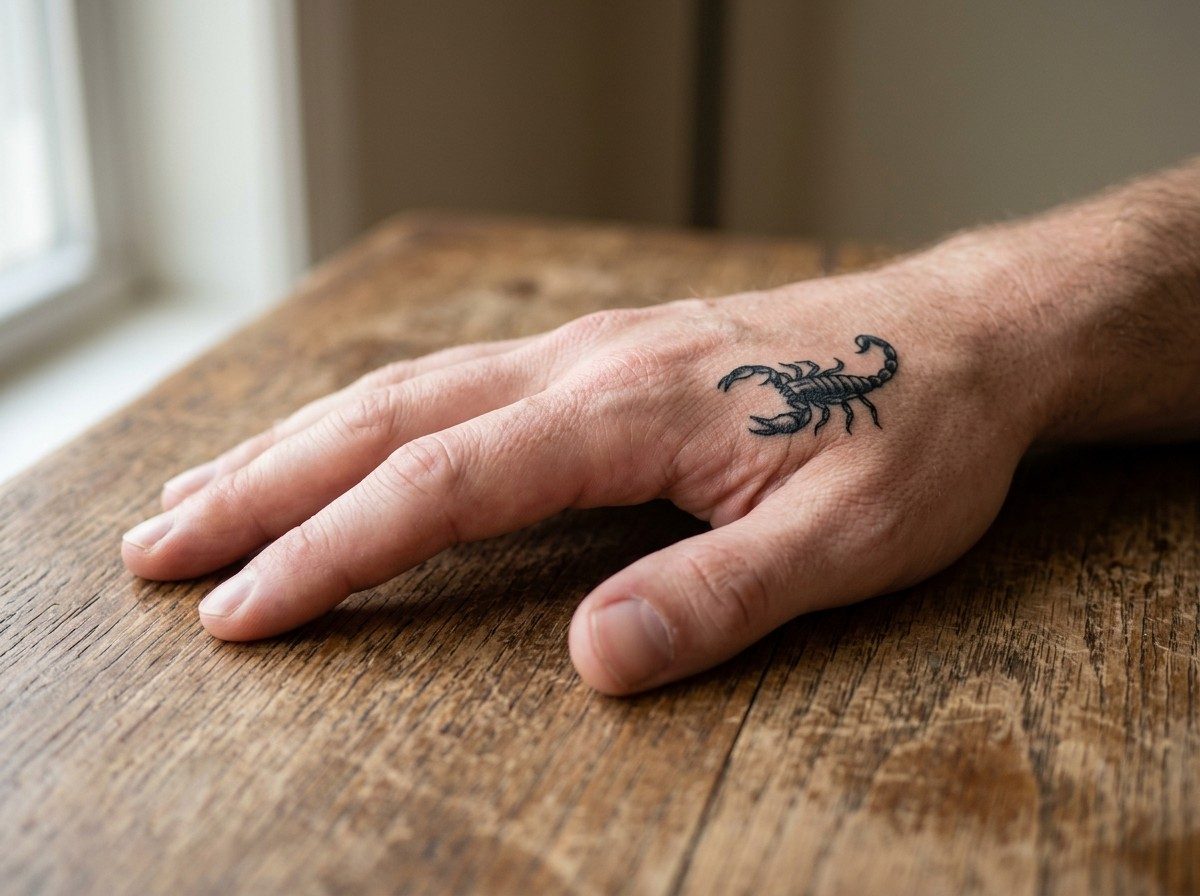 Scorpion tattoo: scorpion on the hand on the back of the hand