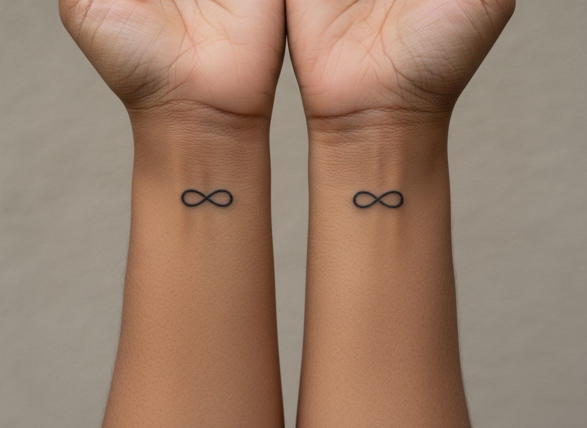 Sister tattoos: infinity sisters on the inner wrists side by side