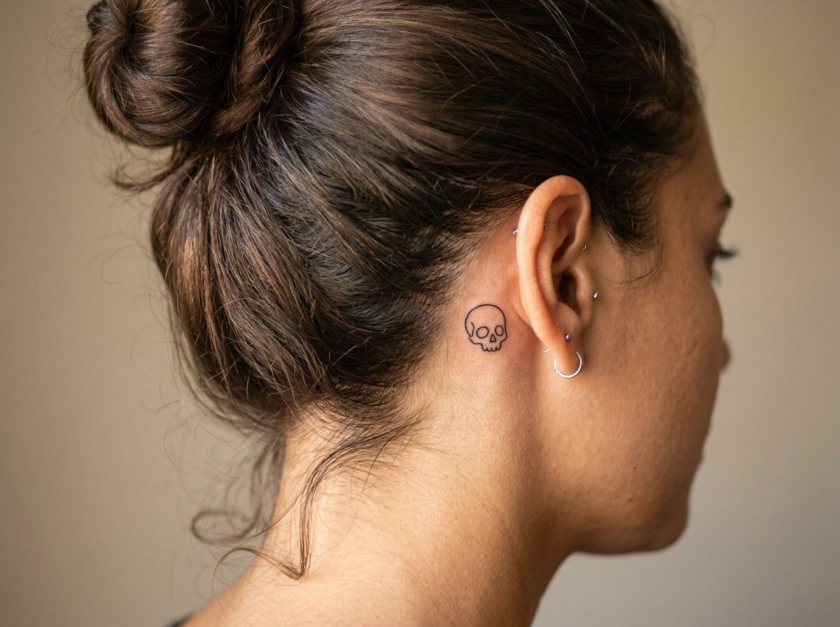 Skull tattoo: tiny skull behind the ear